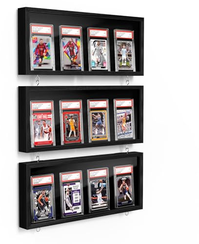 Emfogoo Sammelkarten Display Rahmen Wandmontage, 3er Pack Holz Sportkarten-Vitrine mit Transparent HD, Kartenrahmen Display für Sportkarten & Sammelkarten (Schwarz)