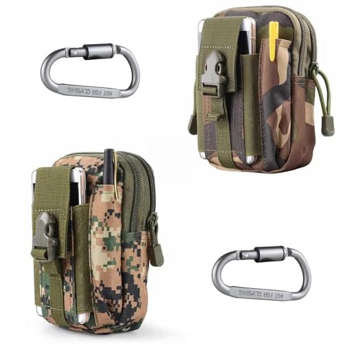 2 Stück Taktische Hüfttaschen, Kompakt Gürteltasche, Handytasche Gürteltasche Beutel, EDC Hüfttaschen, mit Karabiner, Multifunktional Tasche für Camping Radfahren Klettern Jagen Fischen Outdoor