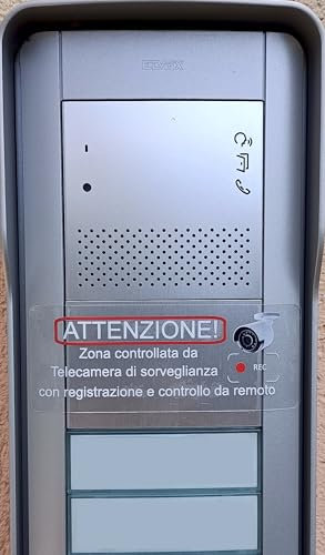 Adesivo in italiano avviso casa area videosorvegliata trasparente, segnalazione telecamera, zona video sorvegliata, porta, vetro, campanello, 10x4 cm