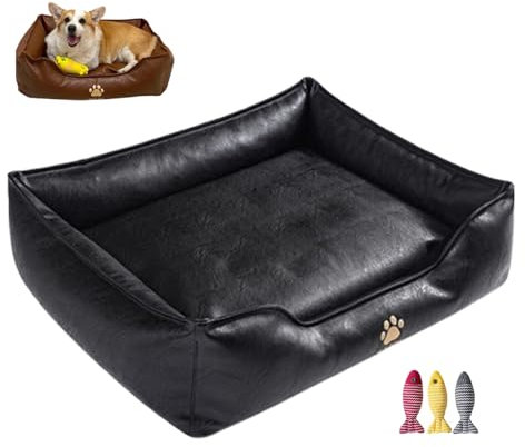 Hunde-Katzenbett aus Leder for kleine und mittelgroße Sofas mit abnehmbarem Sofakissen, rutschfester Unterseite, langlebige und stützende Möbel, rechteckige Kunstlederstruktur rutschfester(Black,Small