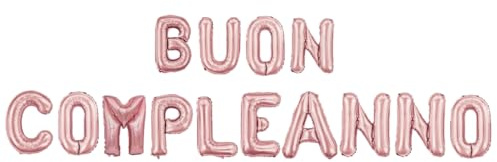 Palloncini BUON COMPLEANNO Rosa Metallizzato - Lettere 35 cm in Foil, Decorazioni per Feste di Compleanno