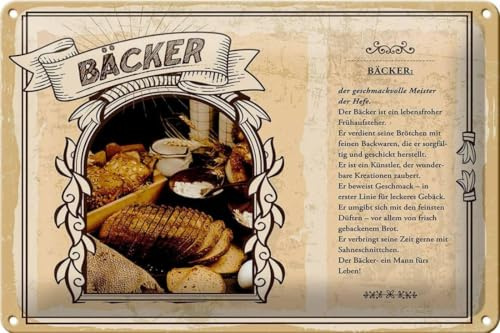 DekoDrom® Blechschild 20x30 cm Beruf Bäcker Backstube Brot Brötchen Handwerk Wand Deko Bar Kneipe Sammler Geschenk
