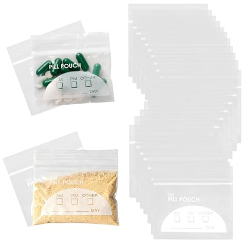 100 Pack Disposable Plastic Pill Organizer Bags 3 X 2.75 Zip Lock Pouch | Pill Pouches for Travel Small Medicine Tablet Bags Count Locking Pill Bag with Write on Labels