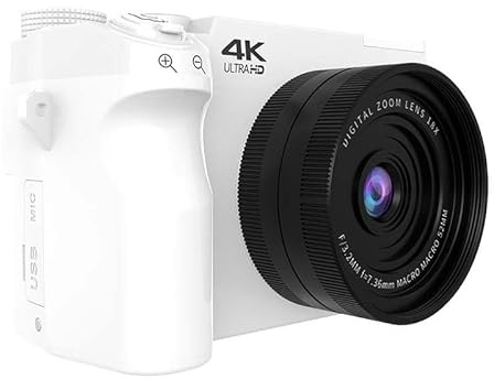 Zoomix Digital Camera with 4K Ultra HD Video, 18x Digital Zoom, Front/Rear Camera Switching for Vlogging, Travel, and Family Photography (White+16GB)