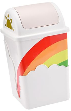 UTHCLO Poubelle Mignonne avec Couvercle à Bascule Motif Arc-en-ciel et Flocon Bac à Déchets Compact pour Cuisine Chambre et Bureau Plastique Écologique Léger