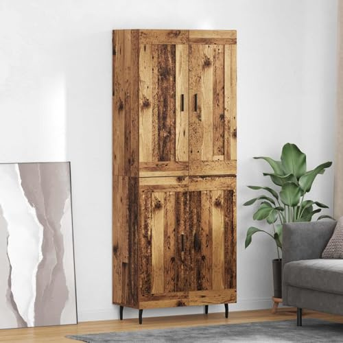 Nqyjm Aufbewahrungsschrank mit 2 Türen aus Holz, hoch, 2 Stück, altes Holz, Spanplatte und Glas, Küchenregal, seitlicher Schrank für Esszimmer, Modell 3