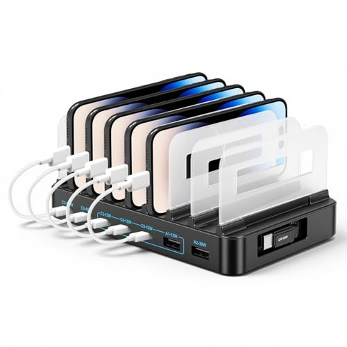 Puiseno 8 in 1 USB C Fast Charger, 288W USB Charging Station Hub (1xUSB-C Cable + 5xUSBC + 2xUSBA), MultiPort Laptop Charger Block Compatible with MacBook Pro/Air, i-Pad, iPh0ne, Galaxy S25 usw