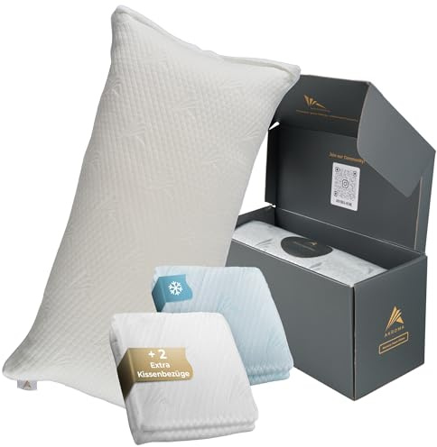 Akroma® 2er Set Memoryschaum Kissen 40×80cm - inkl. Wechselbezüge, ergonomisch, höhenverstellbar, für alle Schlafpositionen, atmungsaktiv, hypoallergen, Oeko-Tex Zertifiziert