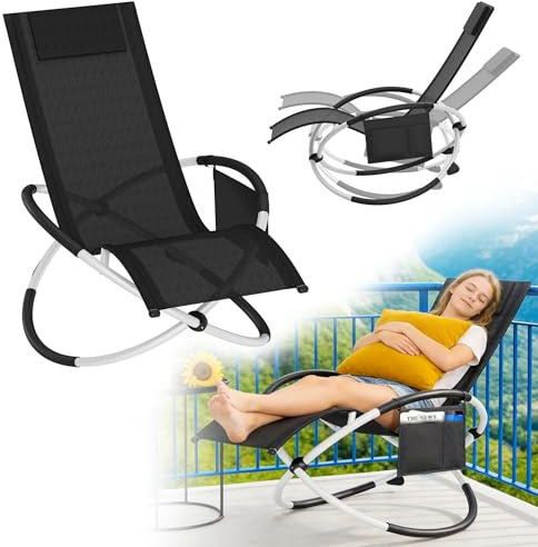 UISEBRT Schaukelliege X-Form,Ergonomische Relaxliege mit Kopfstütze & Seitentasche,Klappbare Gartenliege 150kg Belastung,Wetterbeständig für Garten Terrasse Camping,150x73.5x92 cm