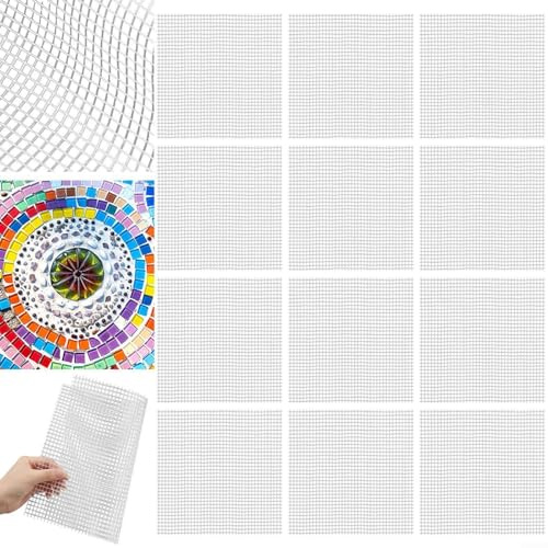NbgrvB 24 Pack Fiberglass Mosaic Mesh 12x12 Inch, 4mm Grid Backing Tile Crafts, Home Decoration, Cement Stone Plaster