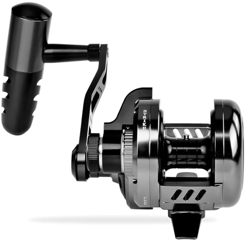 KATUYSHA Jiggerolle konventionelle Rollen – Hebelbremse Salzwasser Heavy Duty Deep Ocean Big Game Offshore Runde Aluminium Schlepprolle – Schwarz Salzwasser Jigging Angelrollen 300L