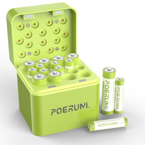 POERUNI.1.5V aa Akkus Wiederaufladbar mit Ladegerät Wiederaufladbare AAA und AA Akkus,Lithium Batterie Hohe Zyklenanzahl,USB-C Schnellladung Langlebig und Robust.（8AA+8AAA）