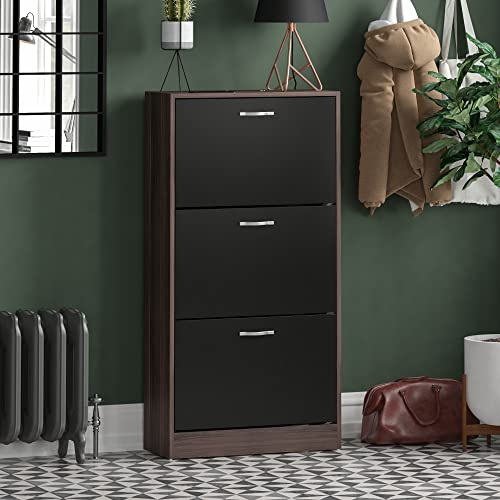 Vida Designs 3 cajón Zapatero Armario de Zapatos de Almacenamiento Organizador Pull Down Unidad de Muebles de Madera, Nogal y Negro