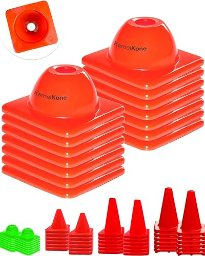 Versatyle KamelKone Flexible Heavy Duty Agility Training & Motorcycle Cones for Sports & Kids | Set of 12 Orange Cones, for Bikes, Traffic, Soccer Drills Coaching