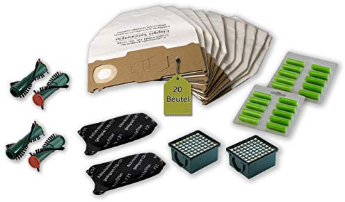 48 pezzi set di filtri adatto per Vorwerk Folletto VK 130, VK 131, SC Igiene: 20 Sacchetti per aspirapolvere + 2 Microfiltro + 2 Filtro odori attivo + 4 Spazzole et 340, EB 350, EB 351 (2 Coppia) +