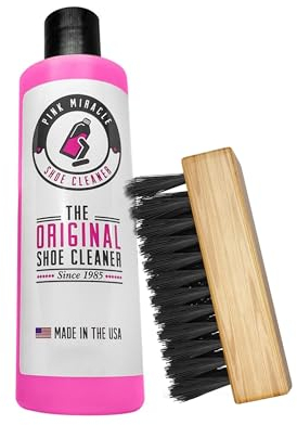Pink Miracle Bottle - Shoe Cleaner - Fabric Cleaner Solution With Free BONUS Brush - Works on Leather, Whites, Nubuck, Golf Shoes, Basketball Shoes, Boots, Sandals, Home and Car Upholstery (4 OZ)