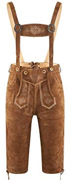 Herren Trachten Lederhose Kniebund mit Träger Rindvelourleder (48 Hellbraun)