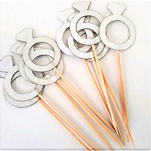 White Diamond Ring Cupcake Toppers for Engagements and Weddings - 10 Pieces