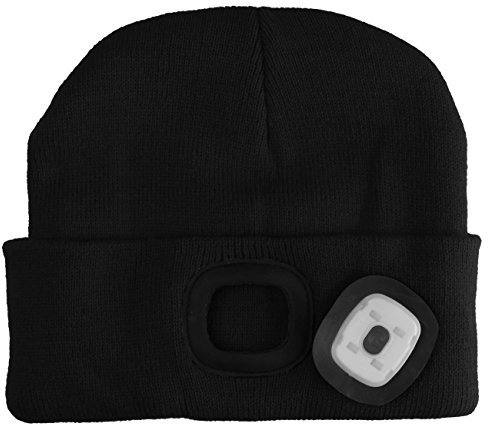 Lifemax Black Lighted Hat, Warm Beanie, integrated USB Rechargeable LED light, 3 Power Levels
