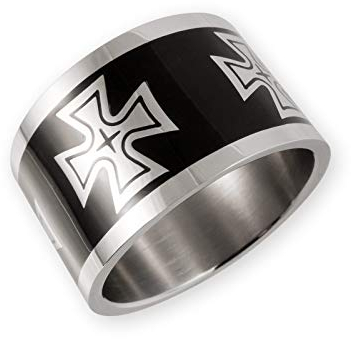 Fly Style Herren Band-Ring Edelstahl 15 mm breit Deutsches Kreuz Bundeswehr, Ring Grösse:20.0 mm