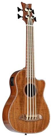 Ortega Guitars Bass Ukulele Elektro-Akustisch – Lizard Series – Inklusive Gig Bag – Akazie, Natur (CAIMAN-BS-GB)