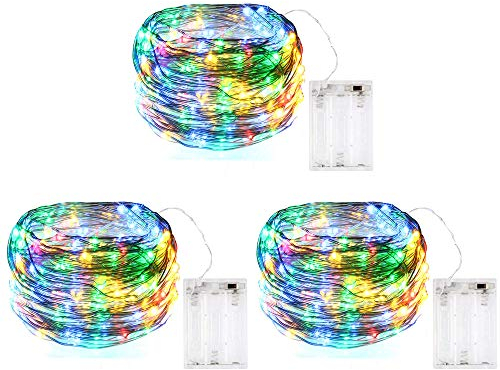 BOLWEO Battery Powered Fairy String Lights,Christmas Tree Indoor Outdoor Decoration Lights,10ft Copper Wire / 3M 30 LEDs, 3 Packs, Multi Color