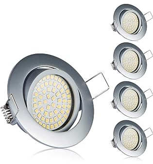 TEVEA Ultra Flach DIMMBAR Einbaustrahler - 4W 230V - Einbauspots - Einbauleuchten (Chrome Matt - Warmweiss)