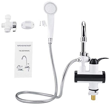 Haofy Réchauffeur de Cuisine Robinet électrique Instantané, Chauffe-eau Distributeur avec LED Numérique Chauffage Affichage de la Température Chaude et Froide, Pommeau de Douche EU(# 1 Sous l'entrée)