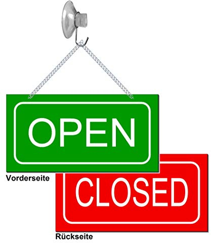 Desi-Schilder Open-Closed-Geöffnet-Geschlossen-Wendeschild-Infoschild-Hängeschild-Schild-Aluminium-bedruckt-200 x 100 x 2 mm-Mit Kettchen + Sauger-139-5