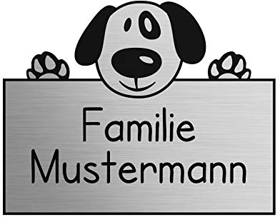 Namensschild personalisiert mit Gravur - Briefkastenschild in 4 Motiven erhältlich - Klingelschild in Edelstahl Optik - Geschenkidee für Frauen & Männer - Türschild ist selbstklebend - Hund