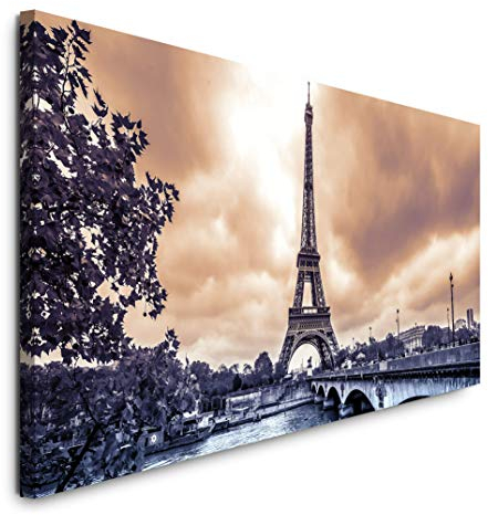 Paul Sinus Art GmbH Eiffelturm in Paris 120x 50cm Panorama Leinwand Bild XXL Format Wandbilder Wohnzimmer Wohnung Deko Kunstdrucke