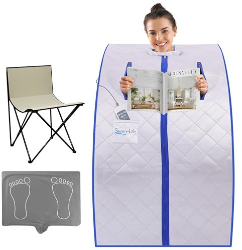 SereneLife Portable Home Sauna Tent – One-Person Indoor Steam & Infrared Sauna Box with Heating Foot Pad, Chair & Remote Control – Personal Sauna for Relaxation & Detox
