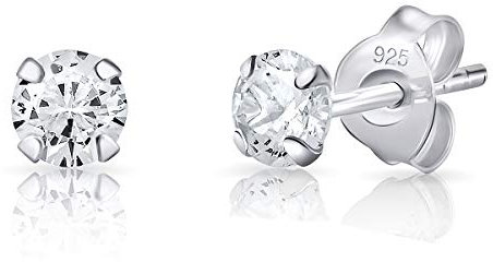 DTPsilver® boucles d'oreilles femme argent 925 - MINI/Petits/Moyens Clous Puces d'oreilles et Oxyde de Zirconium Ronds - Diamètre: 4 mm - Blanc/Clair CZ