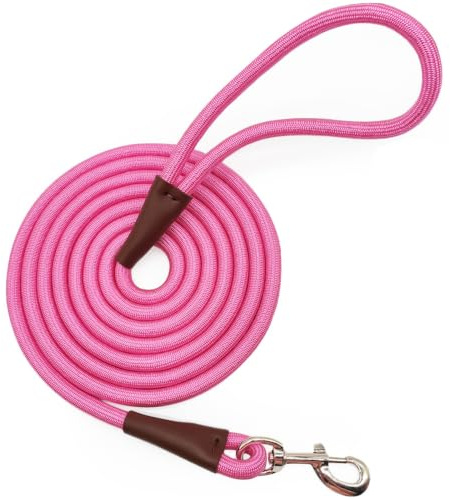 MayPaw Rope Dog Lead, Classic Solid Colours Strong Nylon Lead, Pink 6ft
