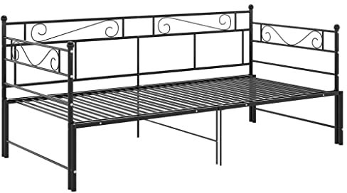 vidaXL Ausziehbett Sofabett Ausziehsofa Bettgestell Tagesbett Schlafsofa Gästebett Bett Metallbett Bettsofa Sofa Couch Schwarz Metall 90x200cm