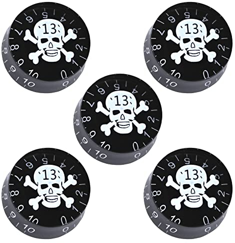 Yootones Geschwindigkeitskontrollknöpfe für Gitarre, Totenkopf-Motiv, kompatibel mit LP Les Paul SG Gibson E-Gitarre, Bass (weißer Totenkopf), 5 Stück