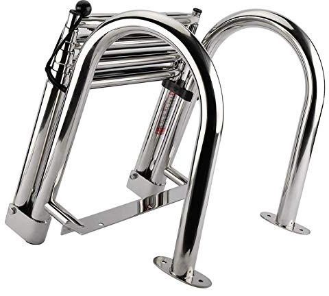 Folding Dock Boat Ladders 4 Step, Heavy Duty Removable Marine Yacht Boarding Ladder, Stainless Steel Pool Ladder with Wide Step & Handle