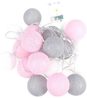 LED Light String LED Cotton Thread Ball String Light Decorative Romantic Fairy String Light for Party Home Decoration (White Pink Grey, 20 LEDs)