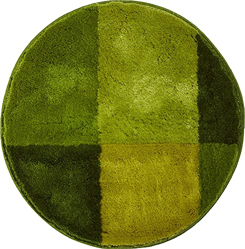 Erwin Müller Badematte, Badteppich Kallithea karo Grafik-Muster grün Größe rund: 80 cm Ø - flauschig weich, schnell trocknend, rutschhemmend, für Fußbodenheizung geeignet