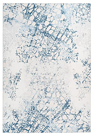 Qiyano Teppich Kurzflor - Maritim geometrisches Muster im Used Look, Modern, Pflegeleicht - Wohnzimmer, Schlafzimmer, Esszimmer, Büro - Farbe: Blau, Größe: 120 x 180 cm
