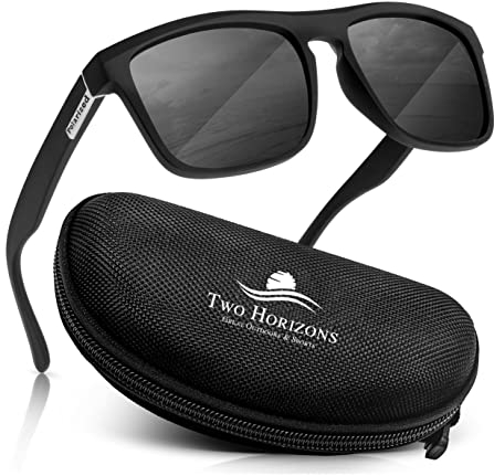 Two Horizons Sonnenbrille Herren Polarisiert | Polarisierte Sonnenbrille mit 100% UV-Schutz | Retro-Design | Ideal für Outdoor-Aktivitäten | Mit Etui und Mikrofaser-Brillenbeutel | Sonnenbrille Damen
