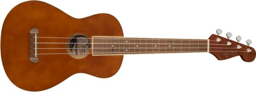 Fender Avalon Tenor-Ukulele für Erwachsene und Kinder, Eschenholz-Konstruktion, Walnuss-Griffbrett, Klassischer Fender Stratocaster Kopf, in Natur