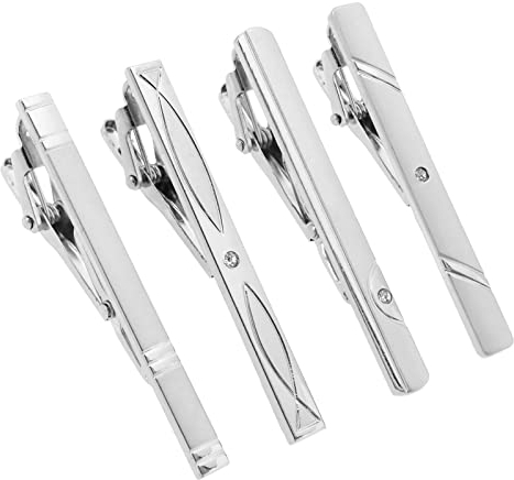 eMagTech 4 Stücke Herren Krawattenklammern Kit Metall Herren Krawattenklammer Verschluss Bar Krawattenklammer Set für Männer Jungen Hochzeit Party 6x1.8cm