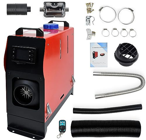 UISEBRT Calefacción Estacionaria Diesel 8KW 12V, Calentador de Aire Diesel con Control Remoto, Monitor LCD para Coche RV Barcos Camiones, Rojo - Estilo B