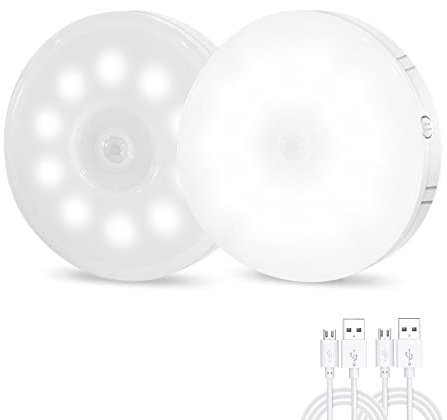 LED Motion Sensor Night Light,2 Pack USB Rechargeable Battery Lights Indoor,Wireless Adjustable Brightness White Night Lighting for Baby/Kids/Children Room,Stairs,Hallway,Kitchen, Bedroom,Closet