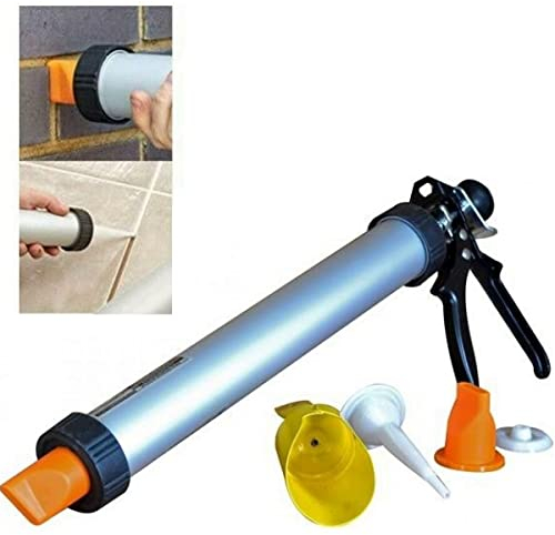 Heavy Duty Professional Mortar & Grouting Kit Gun Set Wall Floor Cement Brick Tile Pointing Applicator Tool with Nozzles & Plunger