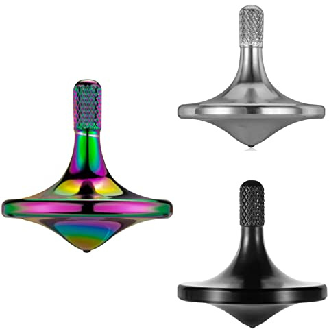Präzisions kreisel aus Metall, langes Schleudern, Beste Schleuderzeit über 8 Minuten, perfekte Balance, gut verarbeitetes EDC Desktop Gyro Spielzeug für Erwachsene (3PCS, Schwarz+Silber+Bunt)