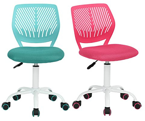 Homy Casa 2er Set Schreibtischstuhl Verstellbarer Drehstuhl Bürostuhl Stoffsitz Ergonomischer Arbeitsstuhl ohne Armlehne, Rosa und Türkis