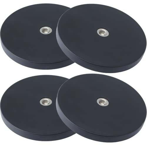 [4 Stück] Neodym Magnete Scheiben mit Gewinde Bohrung - Gummierte Magnetscheibe - M8 Innengewinde 55KG Stark 88mm - Gummi Magnet Rund zum Schrauben