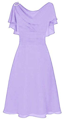 Abito da donna in chiffon, lunghezza al ginocchio, abito estivo corto, abito da spiaggia, con scollo a V, elegante, linea ad A, abito da sera estivo, abito da ballo, abito da sposa, Lilla, XL